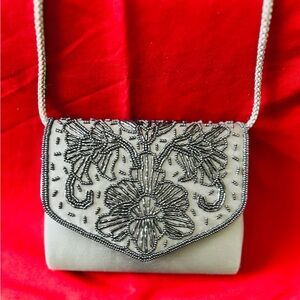 Beaded Grey Evening Bag with Dark Grey Accent Beadwork